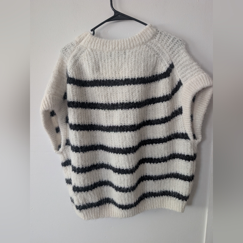 Olivaceous Striped‎ Wool Women's Short Sleeve Sweater Size L - Picture 4 of 4